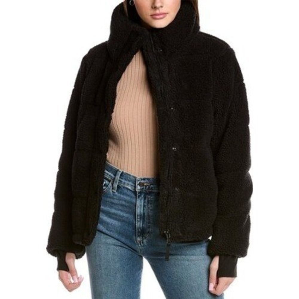 S13 NWT New York Lilly Jacket Faux Fur Sherpa Teddy Fleece Black Zip Up Small
